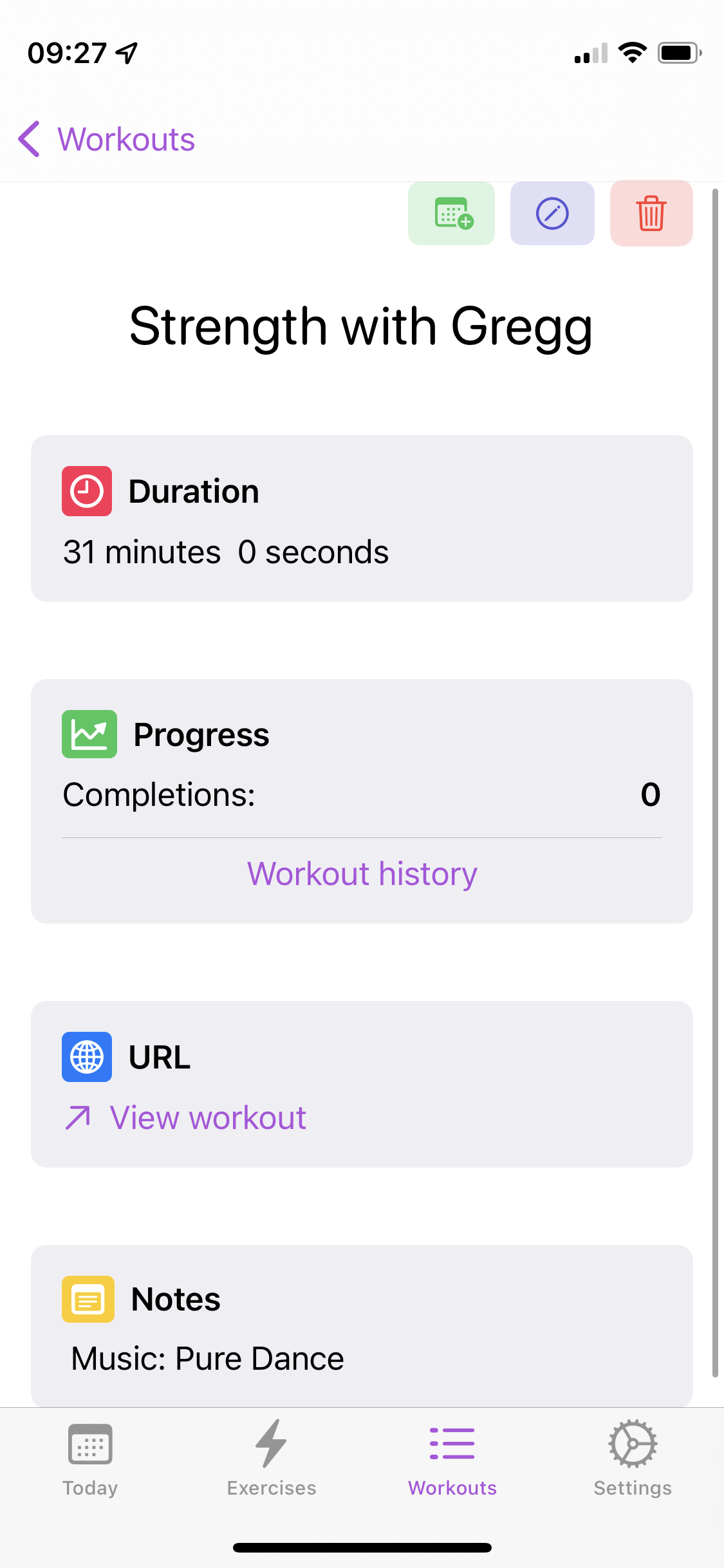 Imported workout details