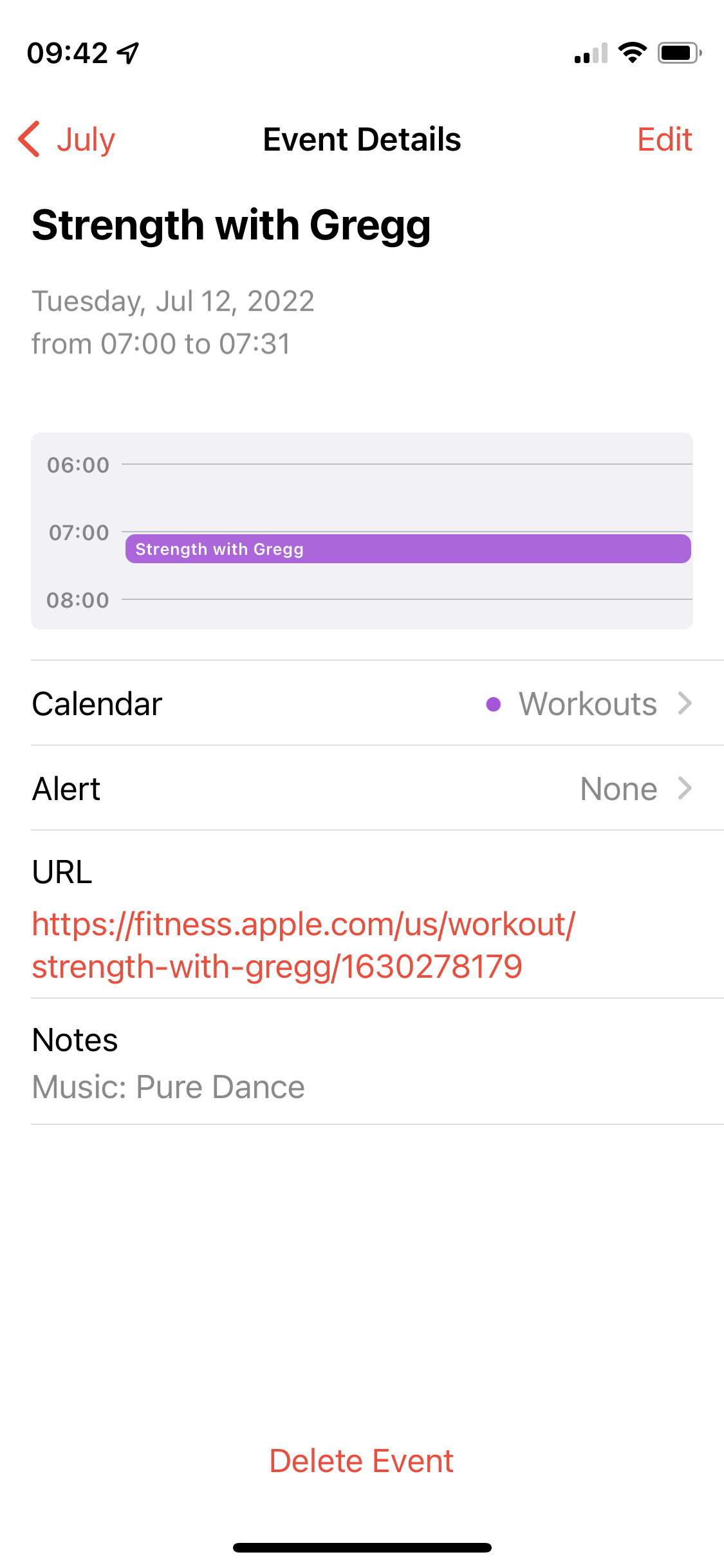 Scheduled workout details